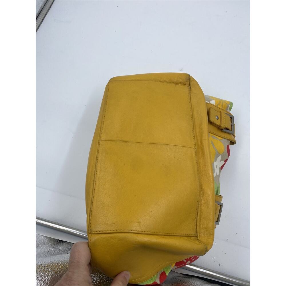 Audrey Brooke Leather Shoulder Bag Yellow Floral Hobo Slouchy - Picture 10 of 10